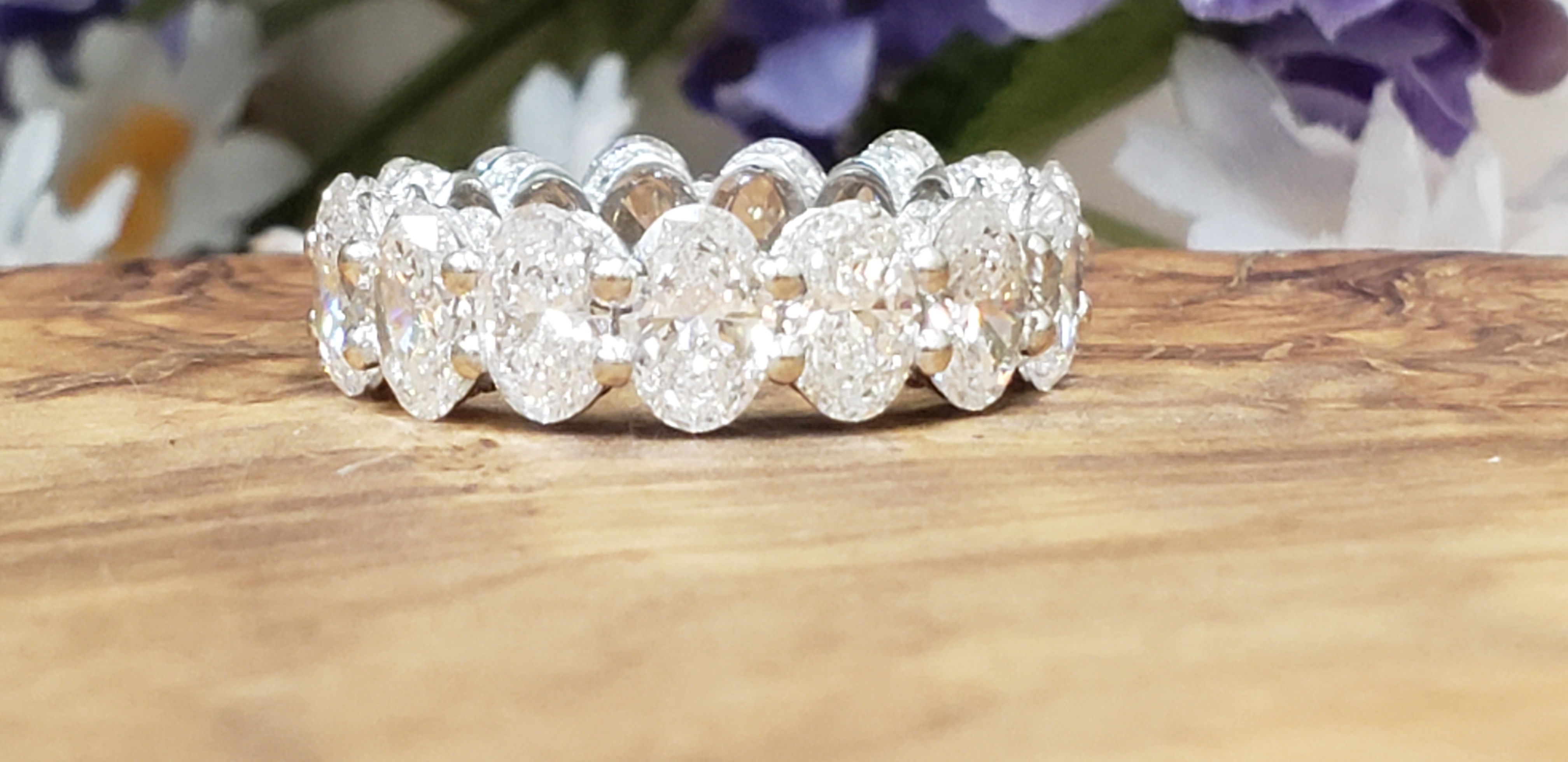 Oval Shape Eternity Band with Pave' Set Round Shape Side Profile